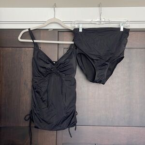 Gap Body Maternity Black Swimsuit Tankini Set Top and Bottoms in Black Size XS
